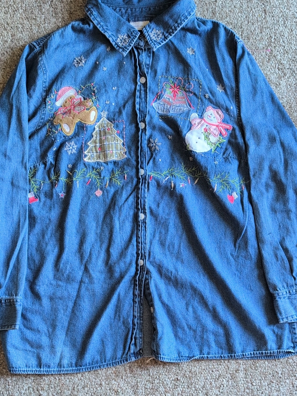 Christmas White Stag Denim Button-Up Shirt